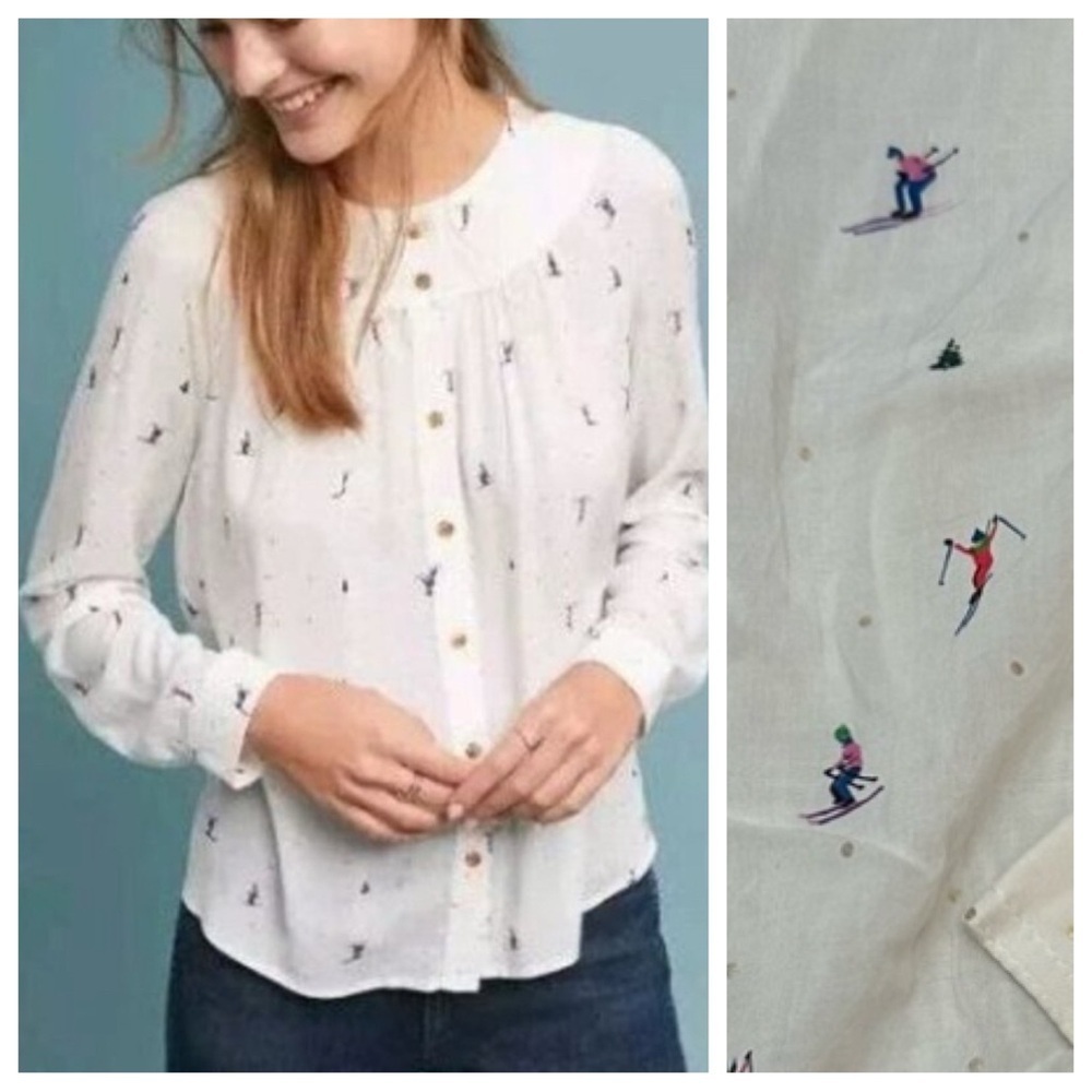 Anthropologie 23 Of 52 Conversations White Ski Button Down Top 4 51980